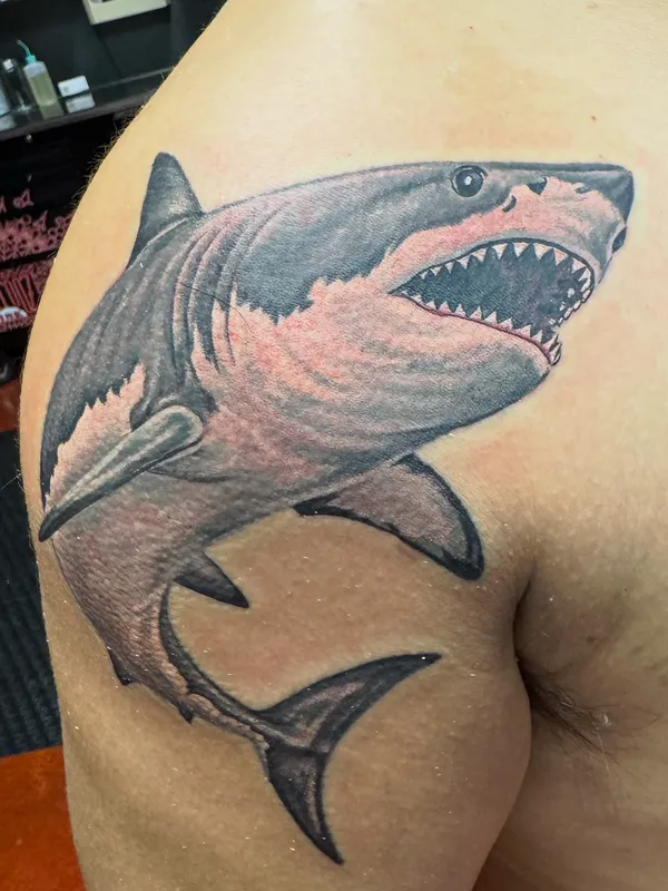 Underwater realism tattoo by Aaron Sangenitto at Tattooz Ink in Redding, California