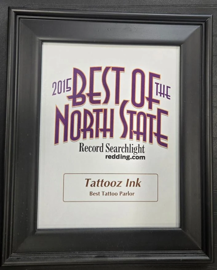 Best of the North State 2015 Best Tattoo Parlor award for Tattooz Ink